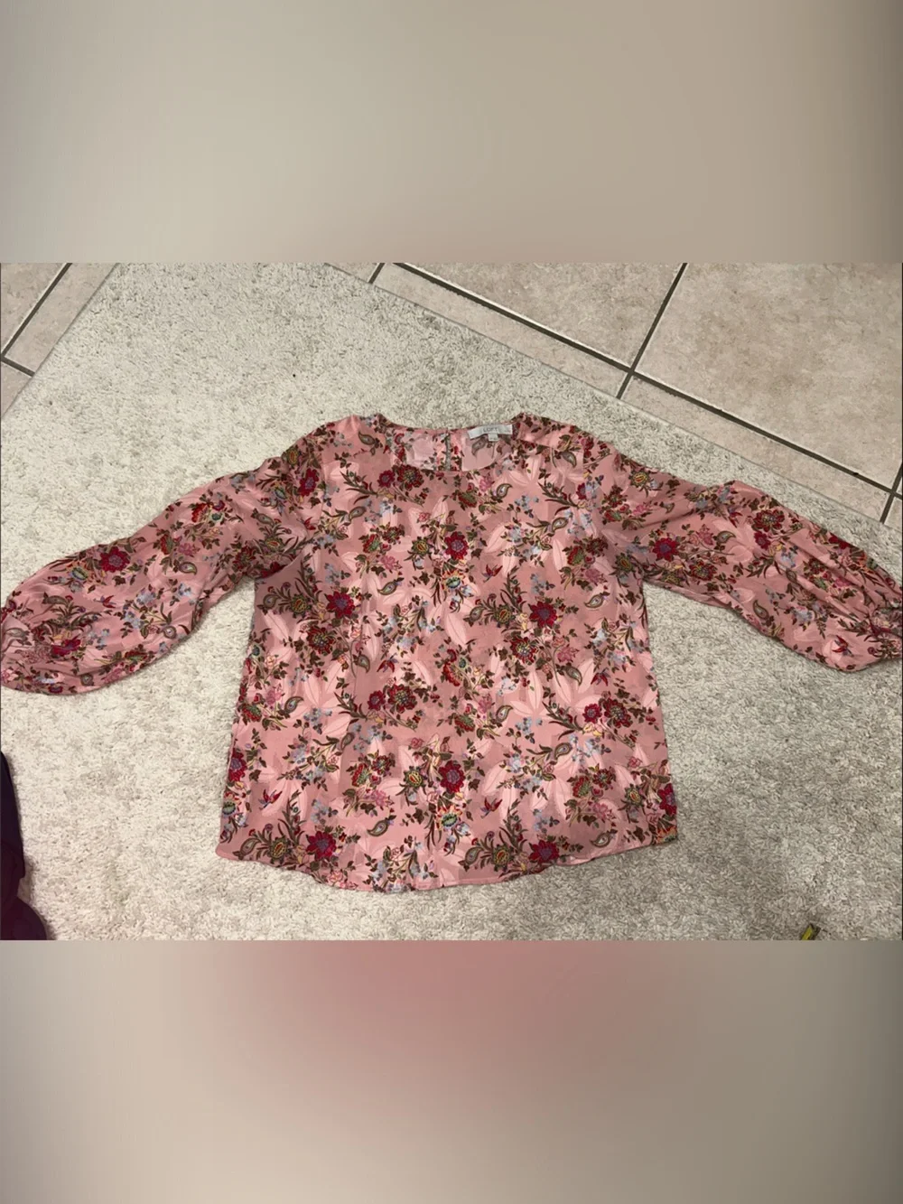 LOFT Pink Floral Puff-Sleeve Blouse